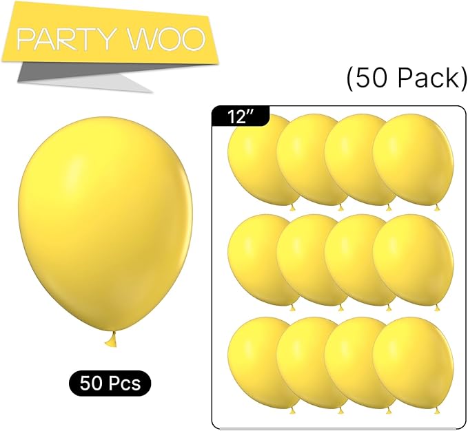 PartyWoo Yellow Balloons, 50 pcs 12 Inch Matte Yellow Balloons, Yellow Latex Balloons for Balloon Garland Balloon Arch as Party Decorations, Birthday Decorations, Baby Shower Decorations, Yellow-Y55