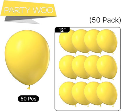 PartyWoo Yellow Balloons, 50 pcs 12 Inch Matte Yellow Balloons, Yellow Latex Balloons for Balloon Garland Balloon Arch as Party Decorations, Birthday Decorations, Baby Shower Decorations, Yellow-Y55