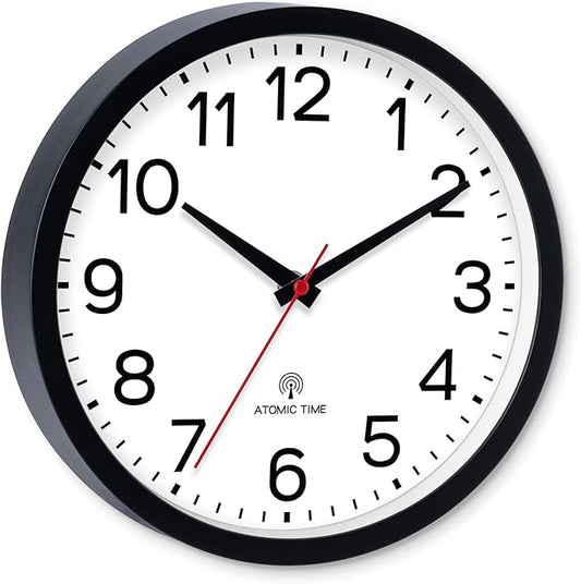 AKCISOT Atomic 14 Inch Wall Clock Analog Clocks for Indoor Kitchen, Battery Operated Clock for Bedroom Office Classroom Living Room(Black)