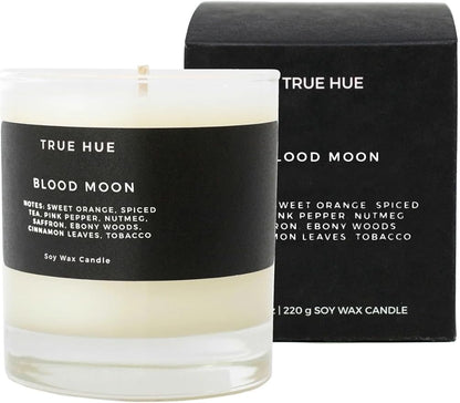 True Hue | Luxury Highly Scented Candle | Premium Soy Wax Blend | 7.75 oz | 40-50 Hour Burn Time | Cotton Wick | Natural Candles | Glass (Blood Moon)