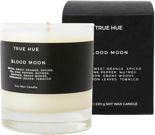True Hue | Luxury Highly Scented Candle | Premium Soy Wax Blend | 7.75 oz | 40-50 Hour Burn Time | Cotton Wick | Natural Candles | Glass (Blood Moon)