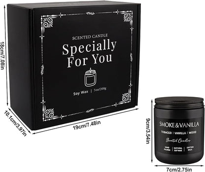 4Psc Scented Candles Set,7oz Gifts for Men Aromatherapy,Soy Candle of Smokeless - Leather & Smoke, Vanilla Oakmoss, Lavender - Relaxing Fragrance for Home, Office, Yoga(Black)
