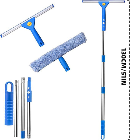 Professional Window Cleaning kit, 2-in-1 Window Squeegee with 51" Extension Poles, Suitable for Indoor & Outdoor Windows, High Glass, High Windows, Multi-Purpose Car Windshield Cleaning