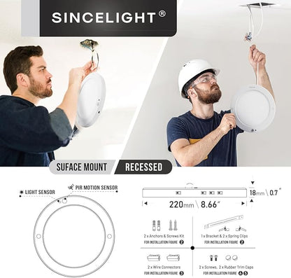 SINCELIGHT Ultimate LED Motion Sensor Ceiling Light (All in ONE), 3000K/4000K/6000K Warm to Cool Turnable, Multi-Mode, Dusk to Dawn & Movement Activated for Hallway/Porch/Closet, Pack of 1