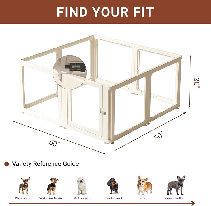 Transparent 8-Panel Dog Playpen, Acrylic Indoor/Outdoor Puppy Pen for Small & Medium Dogs, 30 Inch with Door, White (Fully Transparent 50 * 50 Single Room,30 inch)