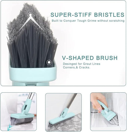 Affogato Floor Scrub Brush Bathroom Long Handle Bathtub Push Broom Shower Tile Grout Scrubber Rotatable Indoor Kitchen Crevice Cleaning Brush for Hard to Reach Areas - Light Blue 46.8inches Lengthen