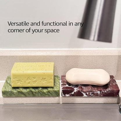 Real Marble Christmas Soap Dish for Shower - Stone Tray, Small Bar Soap Holder with Drainage | Non-Slip, Luxury Bath Room Accessories (Earth Green)