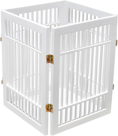 Pet Dog Gate Strong and Durable Freestanding Folding Acacia Hardwood Portable Wooden Fence Indoors or Outdoors by Urnporium (White Pet Gate, 4 Panel 24" Tall)