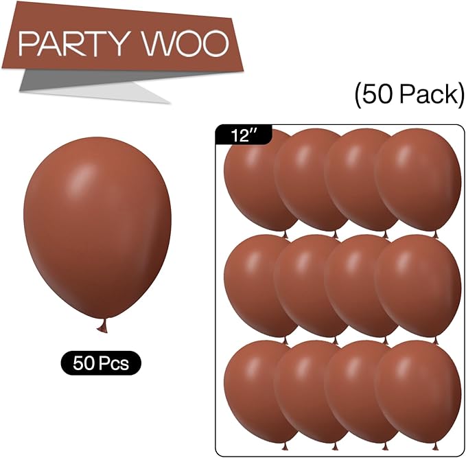 PartyWoo Brown Balloons 50 pcs 12 Inch Dark Brown Boho Neutral Coffee Latex Helium Balloons for Wedding Baby Shower Gender Reveal Graduation Safari Woodland Birthday Party Decorations Brown-F08