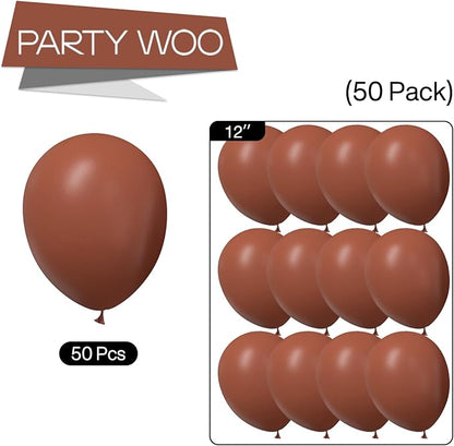 PartyWoo Brown Balloons 50 pcs 12 Inch Dark Brown Boho Neutral Coffee Latex Helium Balloons for Wedding Baby Shower Gender Reveal Graduation Safari Woodland Birthday Party Decorations Brown-F08