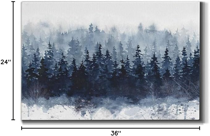 Wexford Home Home Decor Landscape Canvas Wall Art Abstract Floral Painting Modern Pictures Artwork Decoration for Living Room Kitchen Bathroom Office, Ready to Hang, indigo forest, 24x36