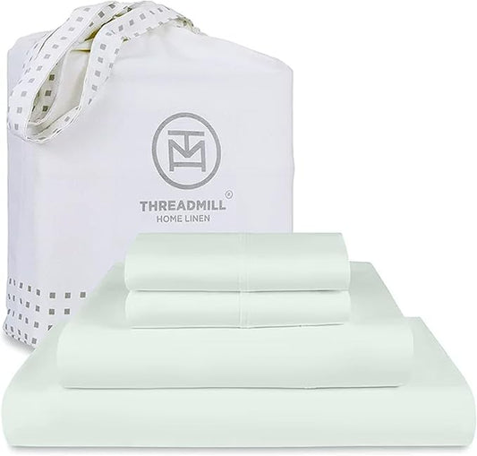 Threadmill Queen Sheet Set | 800 Thread Count Queen Bed Sheets for Queen Mattress with 16” Deep Pocket | Sateen Weave, Better Than Egyptian Cotton, 4-Piece Bedding Set with Cooling Effect | Seaglass