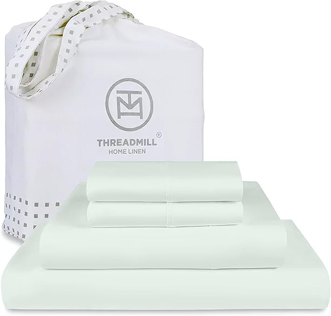 Threadmill Full Size Sheets | 800 Thread Count Bed Sheets with 16” Deep Pocket for Full Size Mattress | Sateen Weave, Better Than Egyptian Cotton, 4-Piece Bedding Set with Cooling Effect | Seaglass