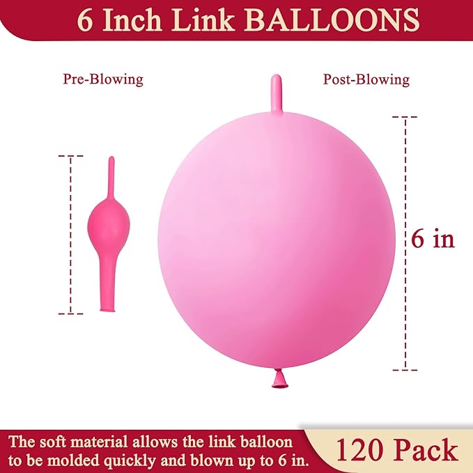 Pink Link Balloons 6 Inch 120 Pcs Latex Quick Linking Balloon for Birthday Wedding Party Festival Decorations