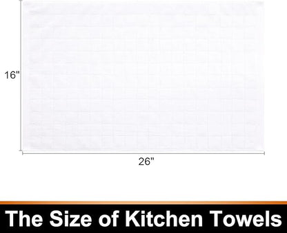 Mordimy 100% Cotton Terry Cloth Kitchen Towels, Super Soft and Absorbent Dish Towels for Drying, Checkered Designed Hand Towels for Kitchen, 16 x 26 Inches, 4 Pack, White