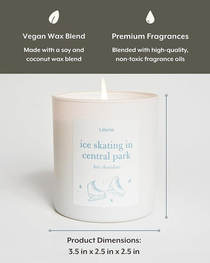 Literie NYC Inspired Scented Candle: Ice Skating in Central Park - Hot Chocolate Scent, 9oz, 50 Hour Burn, Vegan Soy & Coconut Blend Candle for Home Decor, Gift for Women & Men