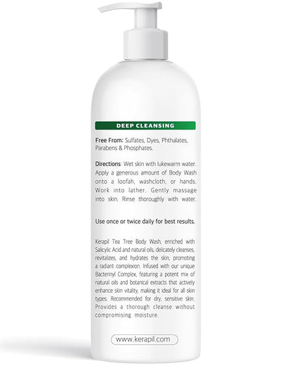 Bacterinyl Tea Tree Oil Body Wash - Antibacterial & Antifungal Support for Ringworm, Body Odors, Athlete’s Foot & Acne, Helps Soothe Itchy, Dry Skin - Made in USA (16 fl oz x 2)