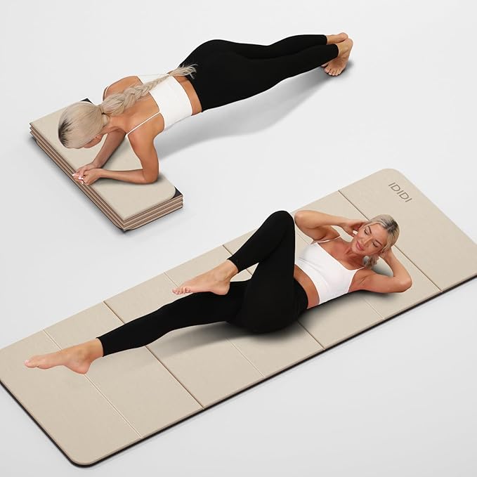 Foldable Yoga Mat Extra Thick 0.32 Inches Eco-Friendly POE Material, Non-Slip Design Fitness Mats, Multi-Purpose Workout Mats For Studio or Home Use (70 x 24 x 0.32 inches）