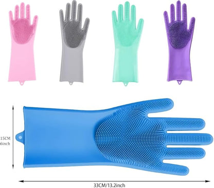 5 pairs Silicone Dishwashing & Pet Grooming Gloves - 2-in-1 Heat Resistant Gloves with High-Density Teeth, Enhanced Five Finger Design for Bathing, Cleaning Dishes, Cars, Dogs & Cats