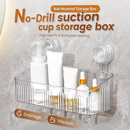 No-Drill Bathroom Suction Storage Box, Corrugated Suction Cup Wall Organizer, Removable Hanging Storage Basket with Strong Hold, Acrylic Shower Caddy for Bathroom (Clear M)