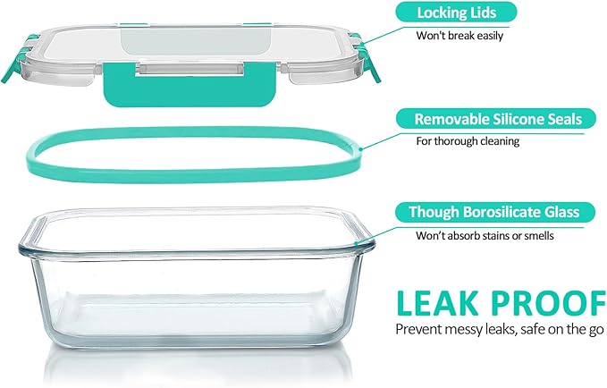 M MCIRCO 30 Pieces Glass Food Storage Containers with Upgraded Snap Locking Lids,Glass Meal Prep Set - Airtight Lunch Containers, Microwave, Oven, Freezer and Dishwasher Friendly (Green)