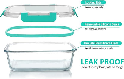 M MCIRCO 30 Pieces Glass Food Storage Containers with Upgraded Snap Locking Lids,Glass Meal Prep Set - Airtight Lunch Containers, Microwave, Oven, Freezer and Dishwasher Friendly (Green)