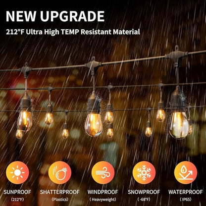100FT LED Outdoor String Lights with 60+4 Waterproof Bulbs(𝟏.𝟓𝐅𝐓 𝐁𝐮𝐥𝐛𝐥𝐬 𝐒𝐩𝐚𝐜𝐢𝐧𝐠), Remote & Dimmer, Commercial Grade Patio Lights with 3 Mode Light & Timing, 100PC Ties