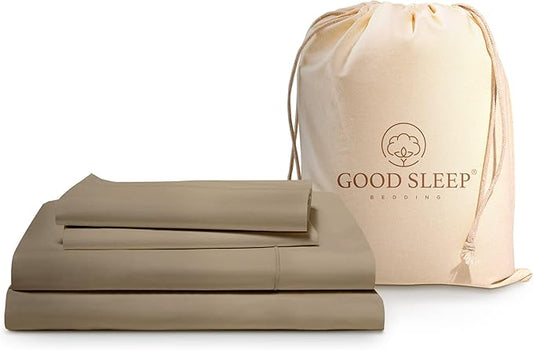 Good Sleep Bedding Twin Sheets Set - 100% Egyptian Cotton Sheets Twin, Soft, 3Pc, 1000 TC, Twin Sheets, Hotel Quality Bed Sheets Twin, Deep Pocket Twin Sheet Set Fits Upto 16" - Taupe Twin Sheets