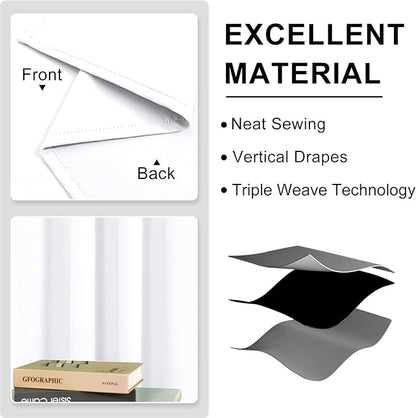 DWCN Pure White Curtains 45 Inches Long, Thermal Drapes for Living Room, Room Darkening Panels for Bedroom - 52W x 45L, 2PCS