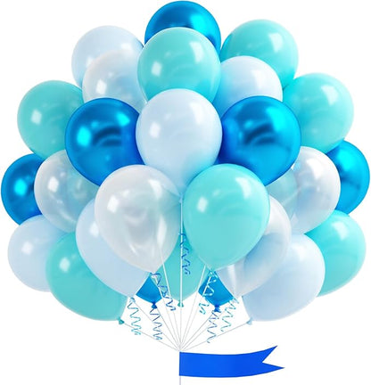 Teal Blue Clear Balloon, 60 Pcs 12 Inches Metallic Blue Cartoon Theme Balloon Garland Arch Kit for Kids Baby Shower Anniversary Engagement Birthday Wedding Graduation Party Decorations