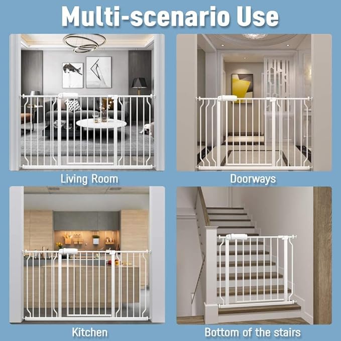 ALLAIBB Extra Wide Pressure Mount Baby Gate Auto Close White Metal Child Dog Pet Safety Gates with Walk Through for Stairs,Doorways,Kitchen and Living Room (52.76-62.2"/134-158cm)