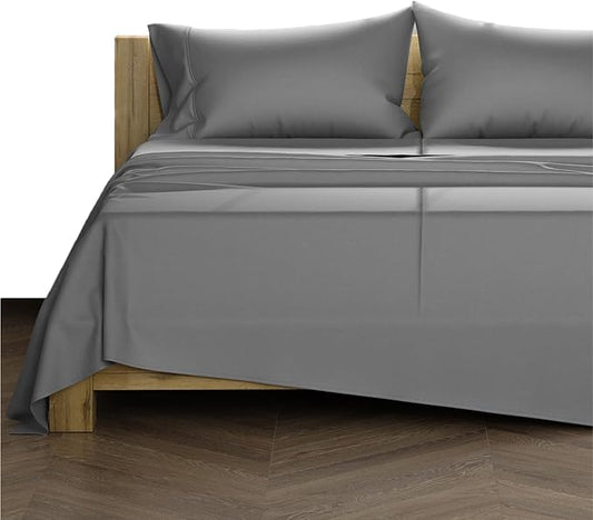 TEXAS LINEN CO. Luxury Egyptian Cotton Split Sheet Set - 1000 Thread Count 5 PC Cotton Sheets for Adjustable Bed, Soft, Cooling Extra Long Staple Sateen Sheets - Fits Upto 18” Deep Pocket, Dark Grey