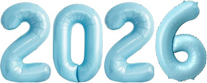 GOER 2026 Foil Number Balloons for 2026 New Year Eve Festival Party Supplies Graduation Decorations (Light Blue,32 Inch)