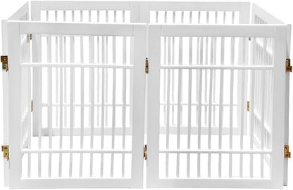 Pet Dog Gate Strong and Durable Freestanding Folding Acacia Hardwood Portable Wooden Fence Indoors or Outdoors by Urnporium (White Pet Gate, 6 Panel 24" Tall)