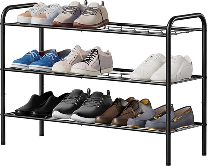 3-Tier Metal Shoe Rack, Free Standing Shoe Storage Rack for Entryway, Closet and Hallway (Black, 3-Tier)