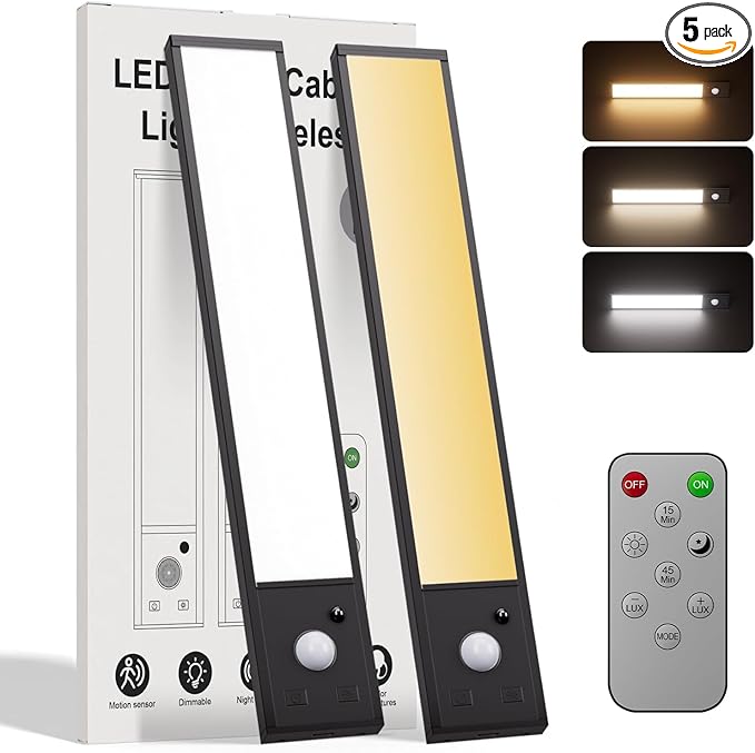 8inch Under Cabinet Lighting Wireless,56 LED -3 Color& 7 Levels Cabinet Lights,3000mah Dimmable Magnetic Cabinet Lights, Motion Activated Under Cabinet Light for kitchen丨Remote丨Magnetic 丨2pack