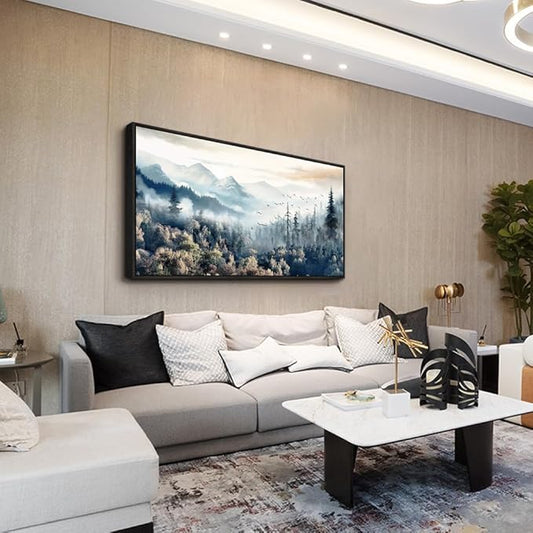 Wapluam Wall Art For Living Room Large Abstract Canvas Wall Decor For Office Fog Forest Landscape Wall Paintings Stretched and Framed Pictures Artwork Modern Bedroom Black Framed Home Decoration