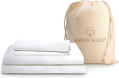 Good Sleep Bedding Twin XL Sheets - 100% Egyptian Cotton Bed Sheets, 1000 Thread Count, 4 Piece Twin XL Sheet Sets, Sateen Weave, Twin XL Sheets College Dorm Fits Upto 16"- White Twin XL