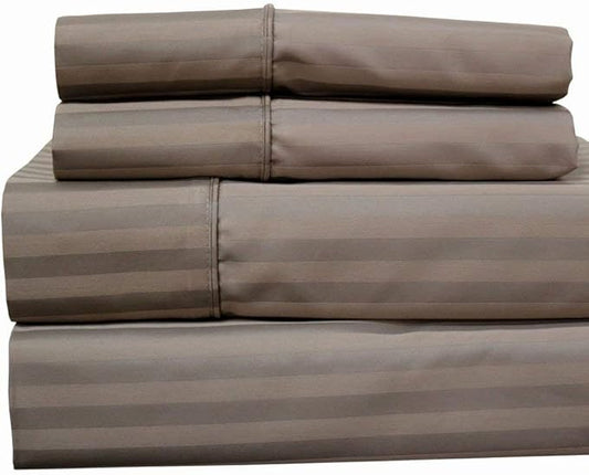 Royal Hotel Bedding 620-Thread-Count Pillowcases Set, Wrinkle-Free Cotton-Blend Pillow Cases, Sateen Striped, King Size, Taupe