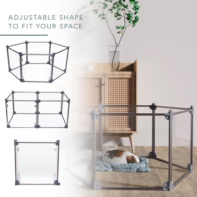 Front Row Foldable Dog Playpen – Durable and Portable Puppy Playpen for Exercise, Rest & Play – Clear Fence Panels with Aluminum Rods and Crate for Dogs and Other Small Pets (Charcoal, 6-Panel)