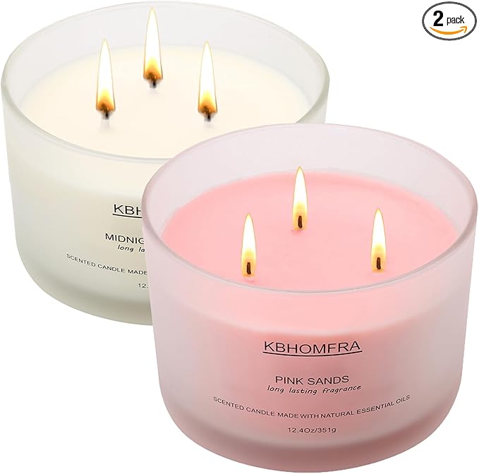 Scented Soy Wax Candle, 12.4 Oz Glass Jar, 70+ Hours Burn Time, Natural Essential Oils, Cotton Wick, Long Lasting Fragrance, Modern Contemporary Style (Gardenia+Pink Sands 2 Pack)