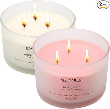 Scented Soy Wax Candle, 12.4 Oz Glass Jar, 70+ Hours Burn Time, Natural Essential Oils, Cotton Wick, Long Lasting Fragrance, Modern Contemporary Style (Gardenia+Pink Sands 2 Pack)