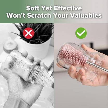 haakaa Cleaning Brush Silicone Bottle Brush Double-Ended Soft Silicone Bristles for Breast Pumps, Breast Milk Collectors, Baby Bottles, Teats, Breastmilk Storage Bags, Pink -1pk