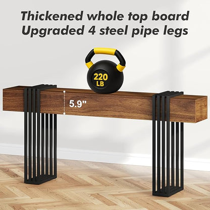 71 Inch Long Console Table, Extra Thick Industrial Sofa Table Behind The Couch Rectangular Entryway Table for Entrance Hallway Living Room, Entire top Board & 4-Pipe Legs, Rustic Brown