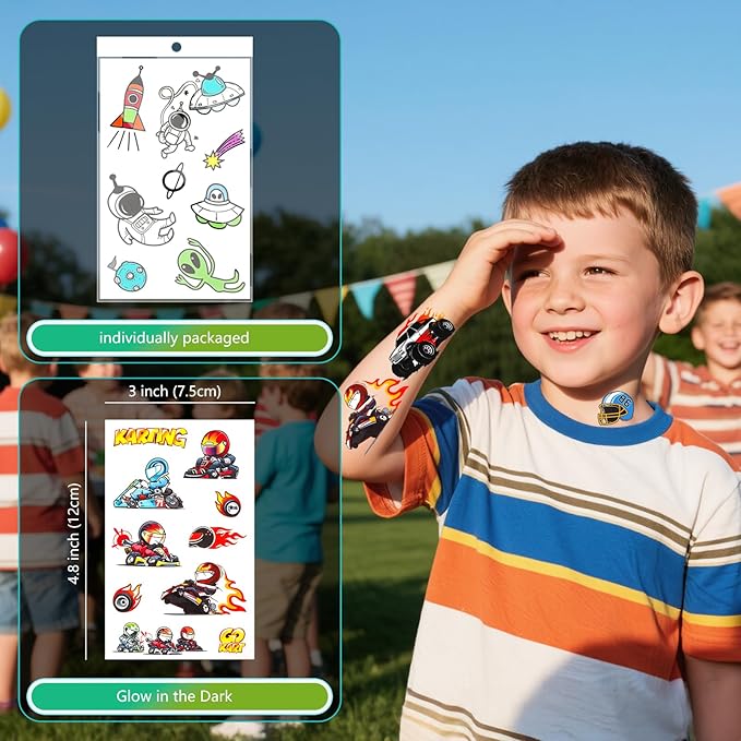 150+ Glow Kids Temporary Tattoos for Boys – Individually Wrapped, Waterproof, Glow in the Dark – Dinosaur, Ocean, Sports, Space