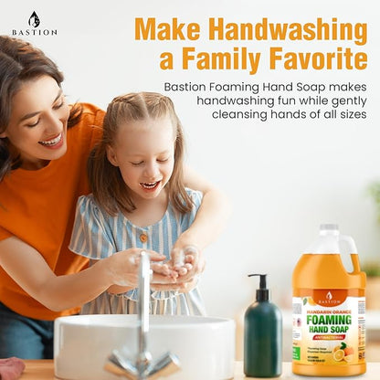 Bastion Foaming Antibacterial Hand Soap: Mandarin Orange Scented Instant Foam Hand Wash Refill 1 Gallon (128 oz) Bulk Jug. Made In The USA