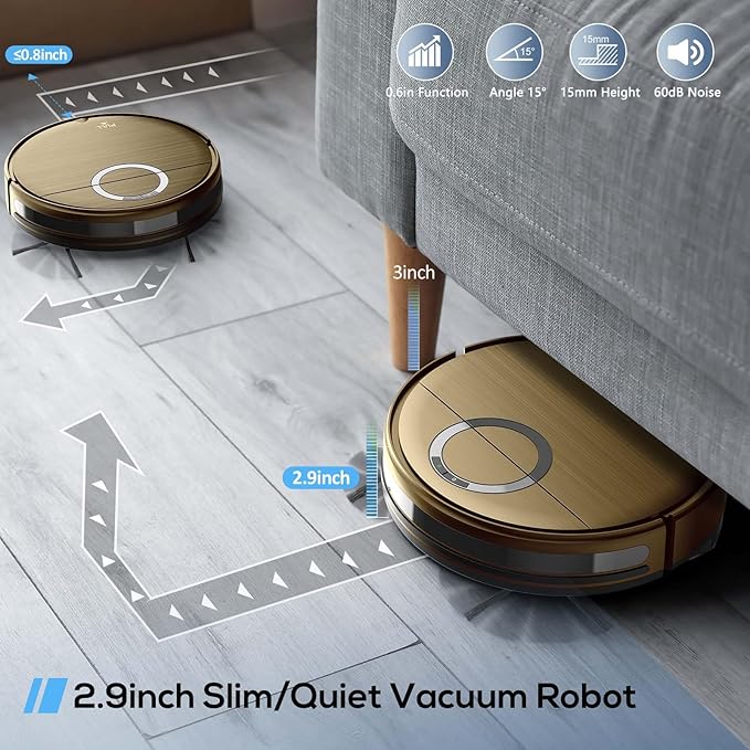 Robot Vacuum and Mop Combo, 2 in 1 Mopping Robot Vacuum Cleaner with Schedule, Wi-Fi/Voice/App, Strong Suction, Easy of Use, Self-Charging Robotic Vacuum, Slim, Ideal for Hard Floor, Pet Hair, Carpet