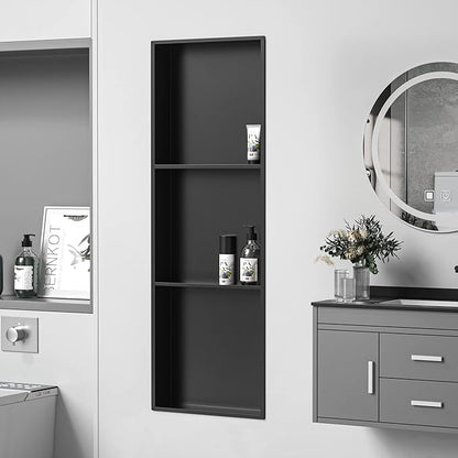 Stainless Steel Shower Niche 36" X 12" Matte Black No Tile Needed Wall Vertical Niche Three-Tier Shelves Recessed Shower Shelf for Bathroom Storage Over Mount Installation