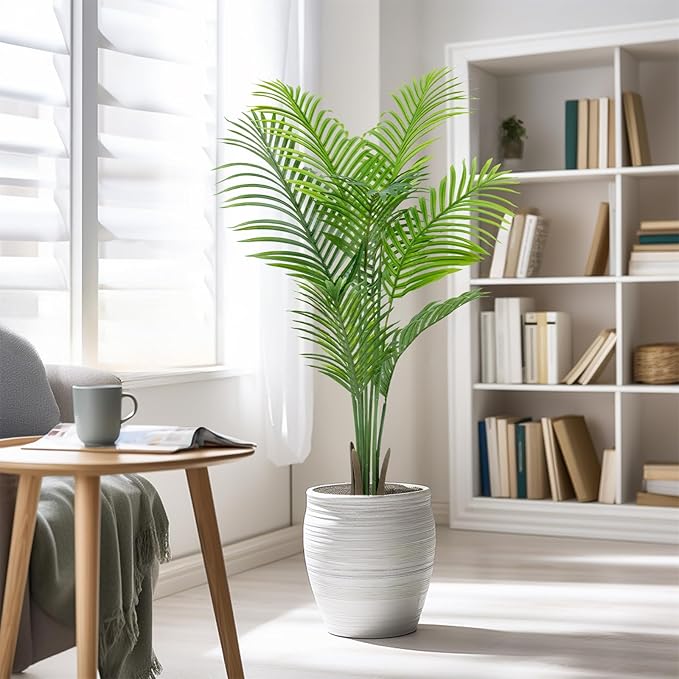 ANTING 4FT Artificial Areca Palm Plant - Large Fake Tall Artificial Tree Indoor - Realistic Green Silk Plant - Perfect for Any for Home Room Decor 2Pack
