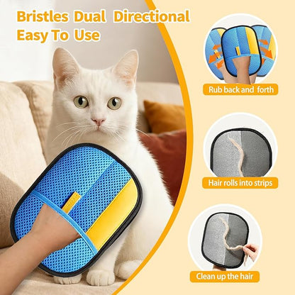 Pet Hair Removal Glove - Electrostatic Reusable Magic Brush Glove for Dog & Cat Hair Removal on Furniture, Car Seats, Clothes & Bedding (Blue)